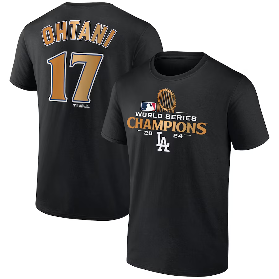 Men Los Angeles Dodgers #17 Ohtani 2024 MLB World Series Champions black T shirts->mlb t-shirts->Sports Accessory
